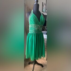 JJs House Green Sequin Backless Halter Prom, Homecoming, & Wedding Formal Dress